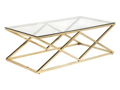 Mesa de centro Art Déco em vidro temperado e aço. Acabamento dourado. CHARLOTTE