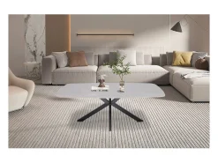Mesa de Centro ARVENA – Mesa de Centro Retangular 130x70 cm – Pedra Cinza & Metal – Design Contemporâneo e Refinado