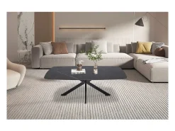 Mesa de Centro ARVENA – Mesa de Centro Retangular 130x70 cm – Pedra Preta & Metal – Design Elegante e Contemporâneo