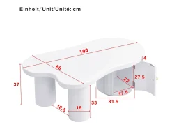 Mesa de centro assimétrica - 100 x 60 x 37 cm - com armazenamento - elegante e robusta - MDF - branca