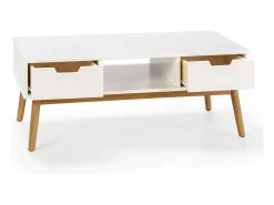 Mesa de centro Baku branca, pinho maciço, 2 gavetas, 110 cm.