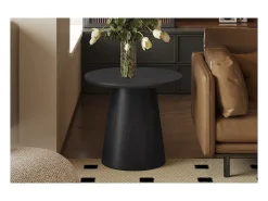 Mesa de Centro BOKOR – Cor marrom escuro – Mesa de centro redonda 60x60 cm – MDF – Design moderno e compacto