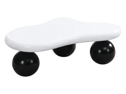 Mesa de centro branca - Mesa de centro com iluminação LED e pés redondos pretos - design em forma de nuvem - para sala de estar e quarto de criança