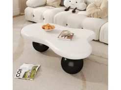 Mesa de centro branca - Mesa de centro com iluminação LED e pés redondos pretos - design em forma de nuvem - para sala de estar e quarto de criança