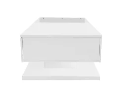 Mesa de centro branca brilhante com gaveta e LED, tampo em vidro 105x55x32,5cm