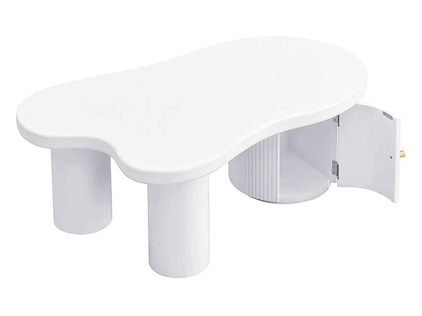 Mesa de centro branca com porta, design assimétrico, MDF