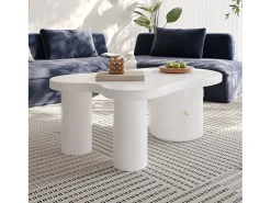 Mesa de centro branca com porta, design assimétrico, MDF