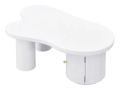 Mesa de centro branca com porta, design assimétrico, MDF