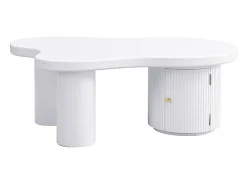 Mesa de centro branca com porta, design assimétrico, MDF