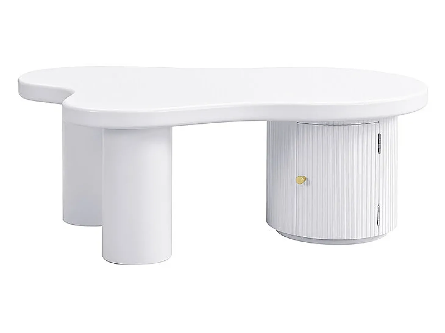 Mesa de centro branca com porta, design assimétrico, MDF