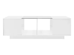 Mesa de centro branca com iluminação LED e espaço de arrumação - Tampo brilhante e painel central em vidro
