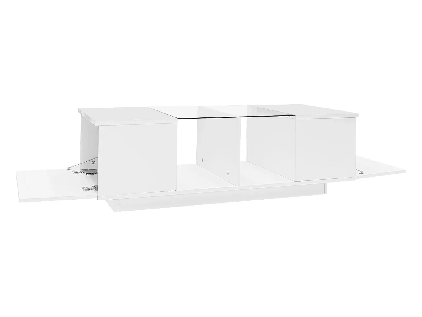Mesa de centro branca com iluminação LED e espaço de arrumação - Tampo brilhante e painel central em vidro