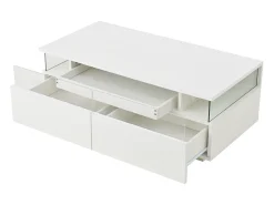 Mesa de centro branca com 2 gavetas, iluminação LED e tampo amovível 90x45x35,5cm