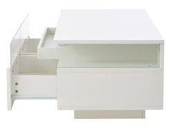 Mesa de centro branca com 2 gavetas, iluminação LED e tampo amovível 90x45x35,5cm