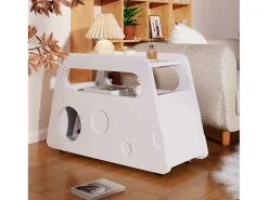 Mesa de centro branca com rodas e arrumação, design redondo 81x33x51,5cm