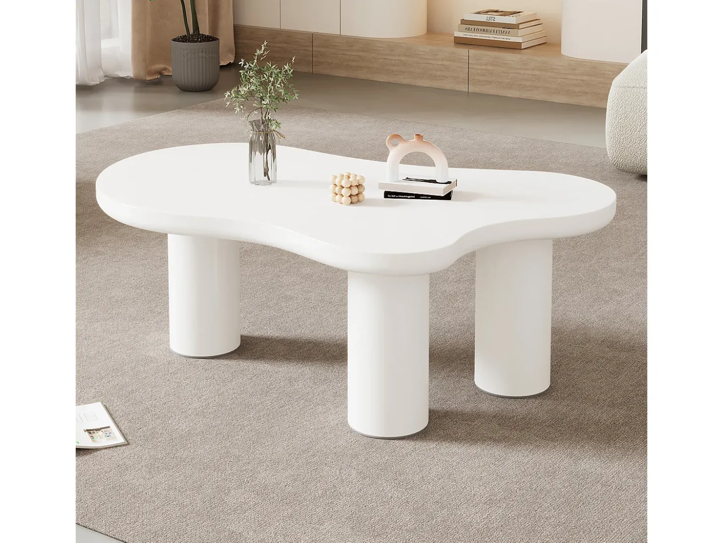 Mesa de centro branca em forma de nuvem - MDF e PVC