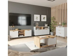 Mesa de centro branco/artesanal 90x50x47 marelle