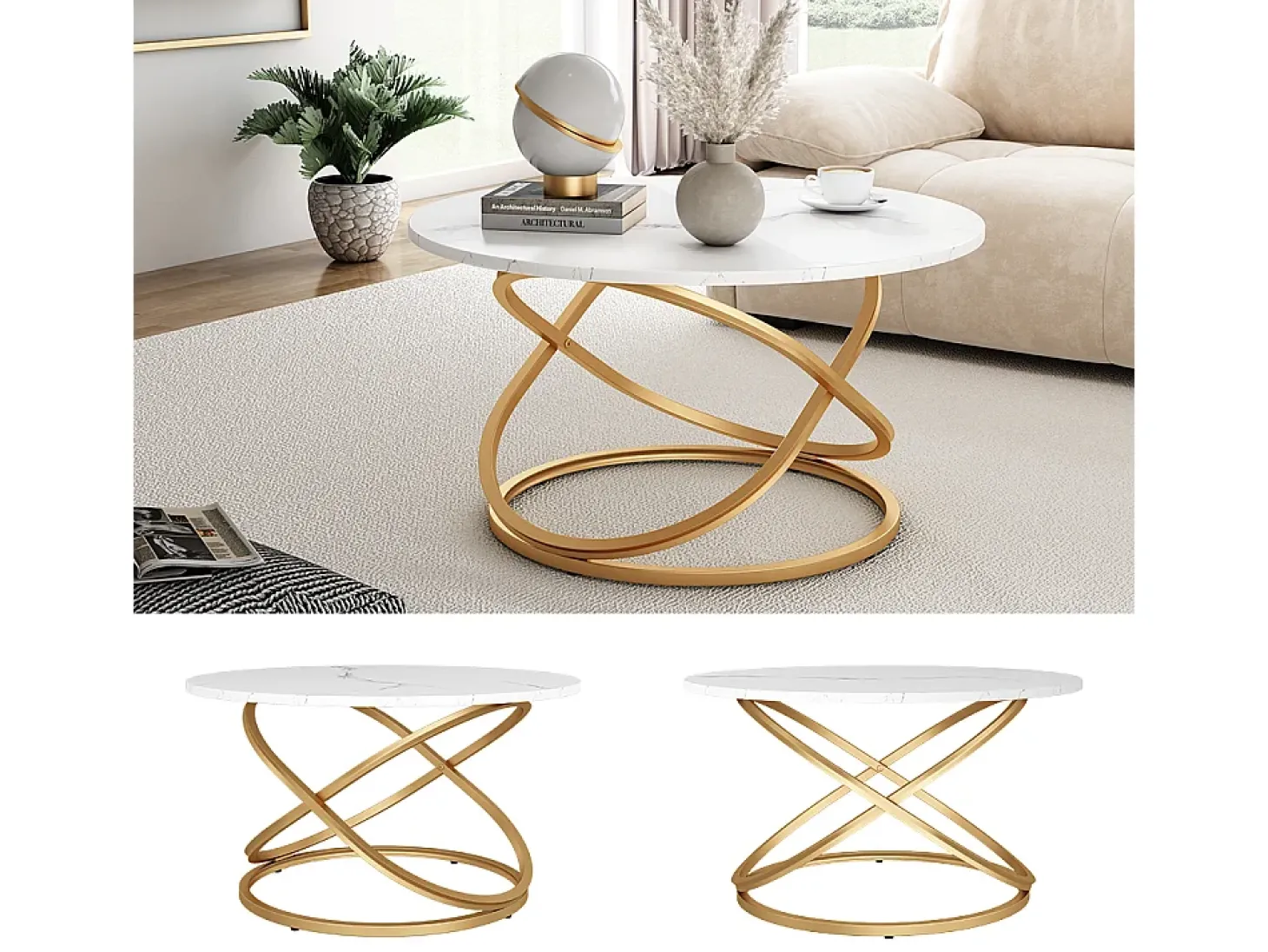 Mesa de centro branco/dourado 79.5x62x46 calgary