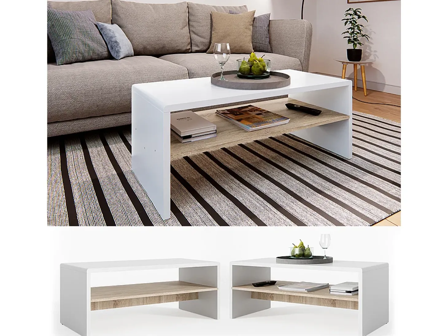 Mesa de centro branco/sonoma 99.6x39.8x40.1