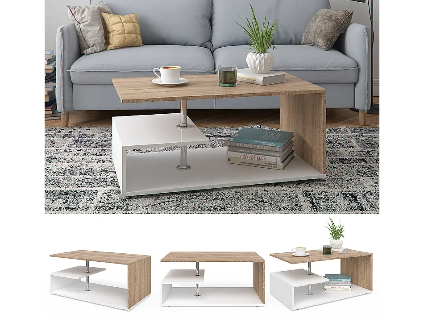 Mesa de centro branco/sonoma 91x52.6x41 guillermo