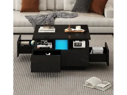 Mesa de centro brilhante - 70 x 70 x 40 cm - com LEDs + 4 gavetas - Aglomerado - preto