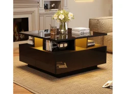 Mesa de centro brilhante - 70 x 70 x 40 cm - com LEDs + 4 gavetas - Aglomerado - preto