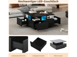 Mesa de centro brilhante - 70 x 70 x 40 cm - com LEDs + 4 gavetas - Aglomerado - preto