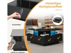 Mesa de centro brilhante - 70 x 70 x 40 cm - com LEDs + 4 gavetas - Aglomerado - preto