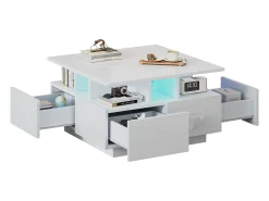Mesa de centro brilhante - 70 x 70 x 40 cm - com LEDs + 4 gavetas - Aglomerado - branco