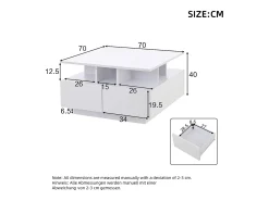 Mesa de centro brilhante - 70 x 70 x 40 cm - com LEDs + 4 gavetas - Aglomerado - branco