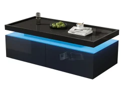 Mesa de centro brilhante para sala de estar - 95 x 45 x 35 cm - com LEDs + 2 gavetas - aglomerado - preto