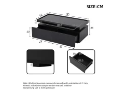 Mesa de centro brilhante para sala de estar - 95 x 45 x 35 cm - com LEDs + 2 gavetas - aglomerado - preto