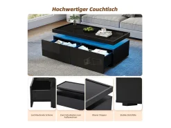 Mesa de centro brilhante para sala de estar - 95 x 45 x 35 cm - com LEDs + 2 gavetas - aglomerado - preto