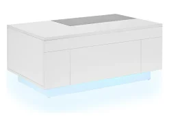 Mesa de centro brilhante 80×50×35,5 cm - Iluminação LED - 1 gaveta - Tampo extensível - Branco + Preto