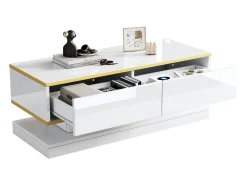 Mesa de centro brilhante - 100 x 50 x 38 cm - com 2 gavetas - mesa lateral - aglomerado - branco