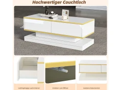 Mesa de centro brilhante - 100 x 50 x 38 cm - com 2 gavetas - mesa lateral - aglomerado - branco