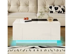 Mesa de centro brilhante - 80 x 50 x 35,5 cm - tampo extensível + 1 gaveta + LEDs - MDF - branco