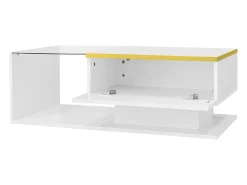 Mesa de centro brilhante - 90 x 50 x 32,5 cm - com vidro + efeito LED + armazenamento - aglomerado - branco