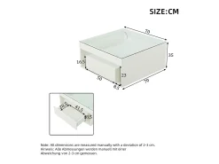 Mesa de centro brilhante 70x70x35 cm - Com iluminação LED - 1 gaveta - Prateleira aberta - Tampos de vidro temperado - MDF - Branco