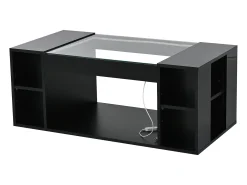 Mesa de centro brilhante 100x50x40cm - con iluminação LED - Armazenamento aberto - Tampos de vidro temperado - MDF - Preto