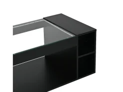 Mesa de centro brilhante 100x50x40cm - con iluminação LED - Armazenamento aberto - Tampos de vidro temperado - MDF - Preto