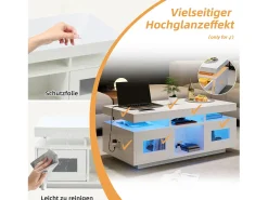 Mesa de centro brilhante - 100 x 50 x 43 cm - com LEDs + 2 portas + porta de carregamento e tomada - aglomerado - branco