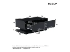 Mesa de centro brilhante - 90 x 50 x 38 cm - mesa de sofá com 2 gavetas + LEDs - aglomerado - preto