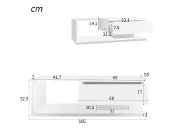 Mesa de centro brilhante - 105 x 55 x 32,5 cm - Mesas laterais com vidro + LEDs + 1 gaveta - aglomerado - branco