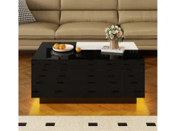 Mesa de centro brilhante - 80 x 50 x 35,5 cm - tampo extensível + 1 gaveta + LEDs - MDF - preto