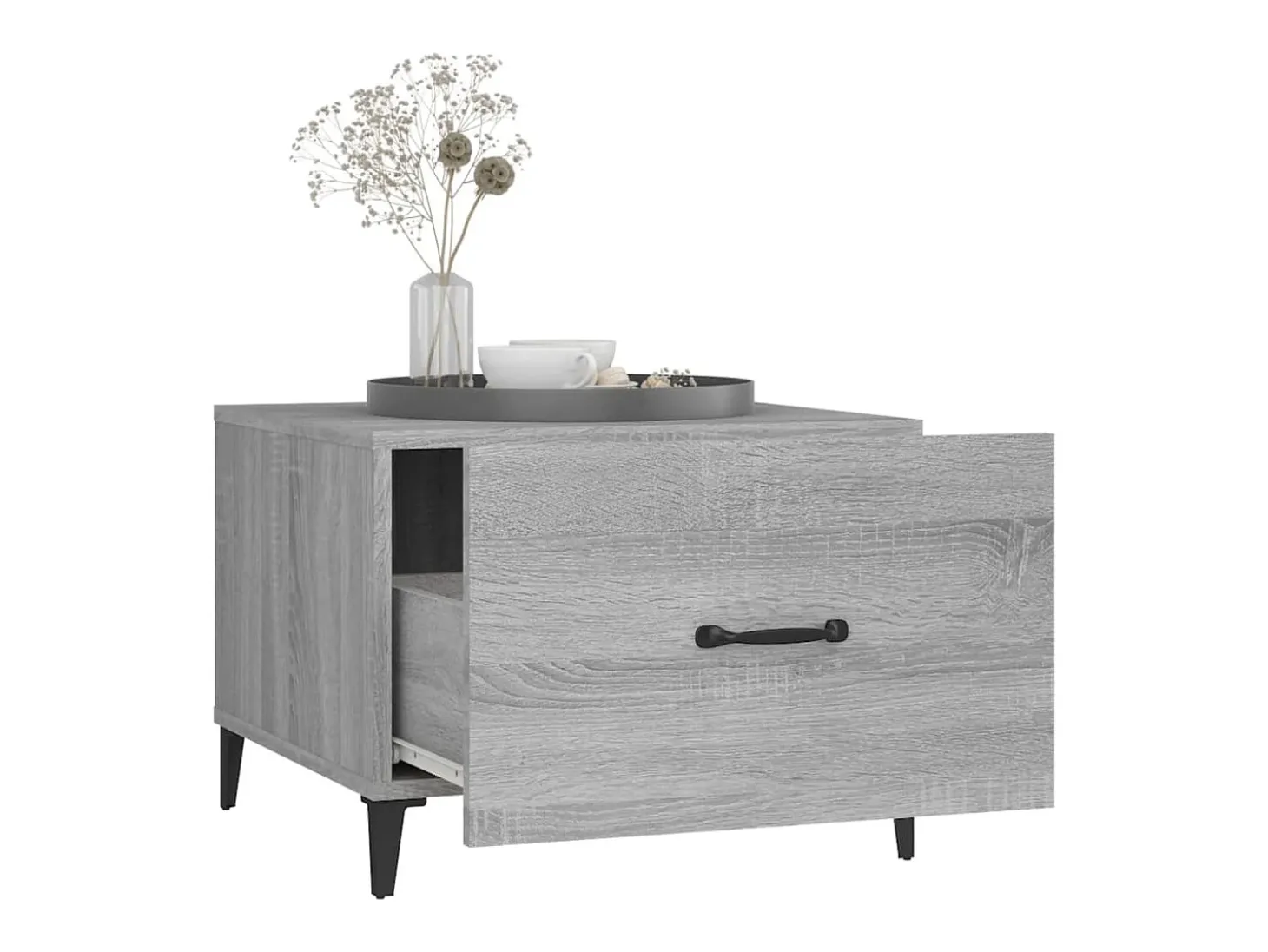 Mesa de centro c/ pernas de metal 50x50x40 cm sonoma cinzento PT203561