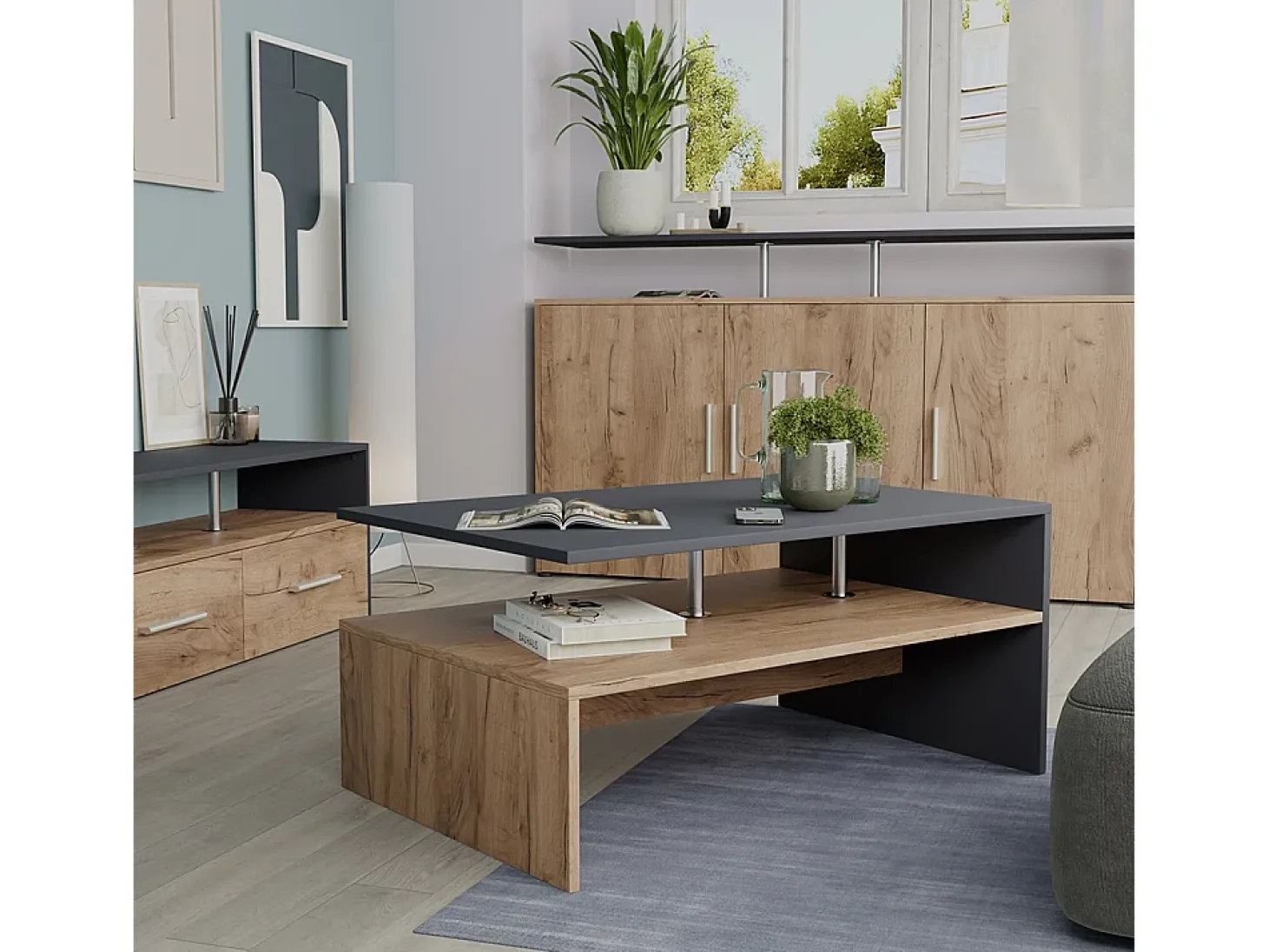 Mesa de centro carvalho antracite/goldkraft 90x52.6x42.2 amato