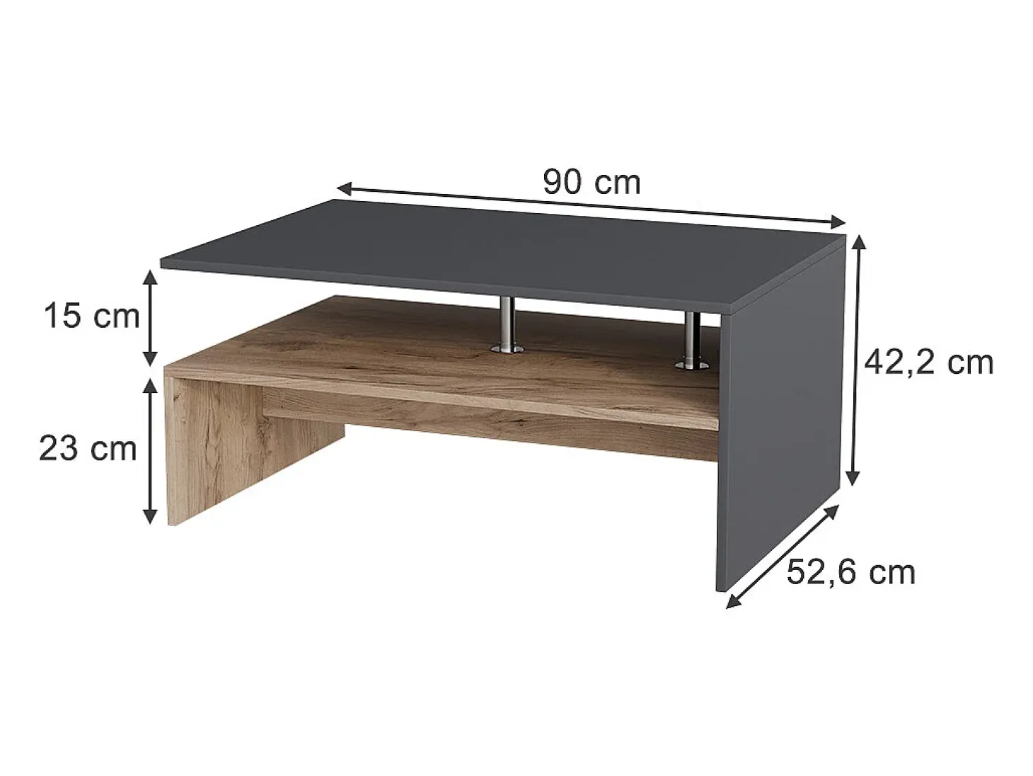 Mesa de centro carvalho antracite/goldkraft 90x52.6x42.2 amato