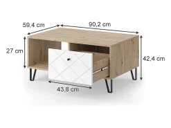 Mesa de centro carvalho artesanal 90.2x59.4x42.4 nizza