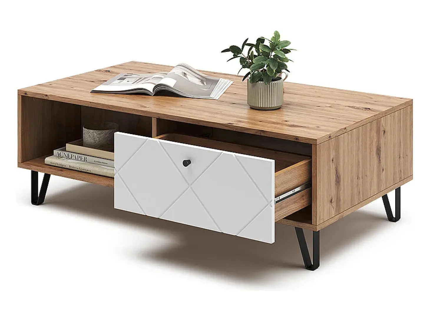 Mesa de centro carvalho artesanal 110x60x37 nizza